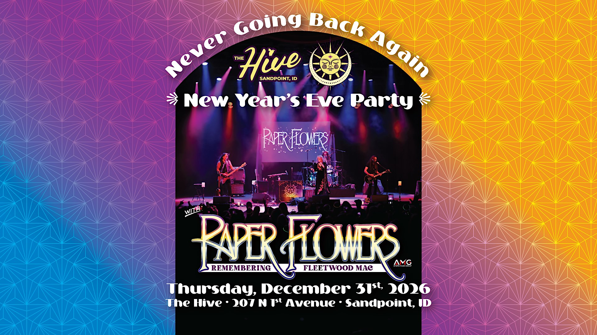 Paper Flowers New Year’s Eve event poster for December 31, 2026