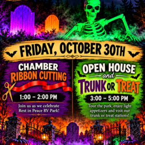 Rest in Peace RV Park ribbon cutting flyer
