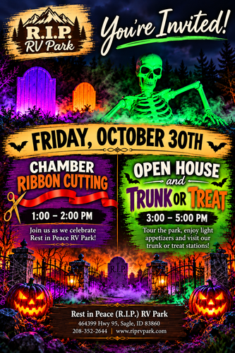 Rest in Peace RV Park ribbon cutting flyer
